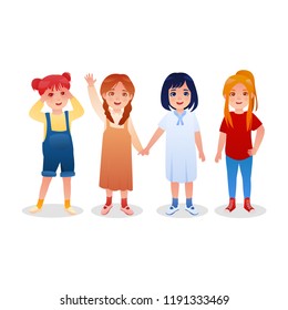 Set Of Illustration Character Design Little Girl Junior School Kindergarden Vector Cartoon