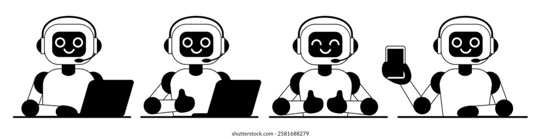 Set of illustration of chat bot in line style