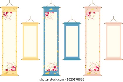 set illustration of cherry blossom scroll