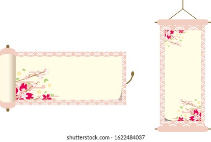 set illustration of cherry blossom scroll