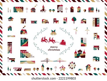 set illustration of Christmas colored buildings