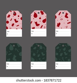 Set illustration of christmas gift labels. Winter labels and tag to from. New Year card element. Holiday decoration for scrapbook. Vector.