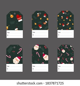 Set illustration of christmas gift labels. Winter labels and tag to from. New Year card element. Holiday decoration for scrapbook. Vector.