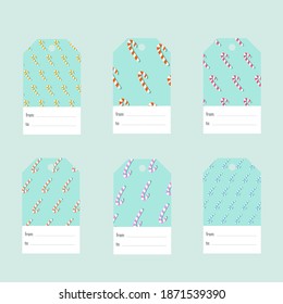 Set illustration of christmas gift labels. Christmas and New Year labels and tags to from. Winter card element. Christmas candy cane stickers vector.
