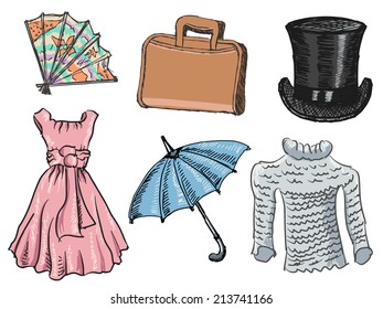 set of illustration of clothes and accessories