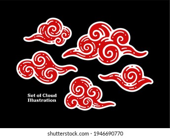 set illustration of clouds in China vintage design