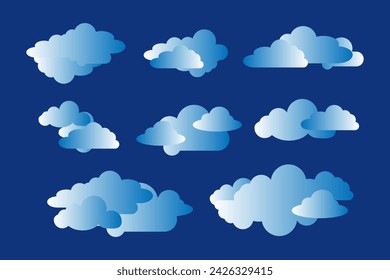 Conjunto de nubes de ilustración sobre fondo azul