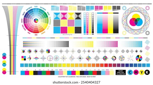 Defina a ilustração do Gráfico de calibração de teste de impressão CMYK para impressão CTP, com teste de microimpressão.