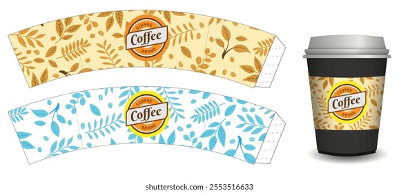 Set Illustration of Coffee Cup Sleeve Design with Branding 