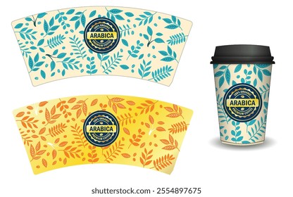 Set Illustration of Coffee Cup Sleeve Design with Branding 