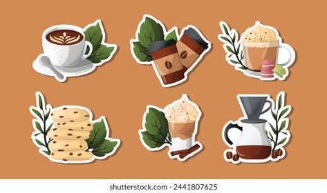 set illustration of coffee sticker 