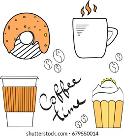 set illustration coffee time