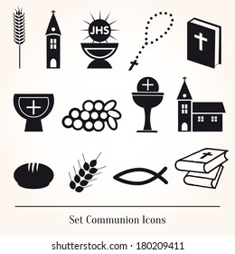 Set Illustration of a communion depicting traditional Christian