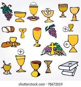 Set Illustration Communion Depicting Traditional Christian Stock Vector ...