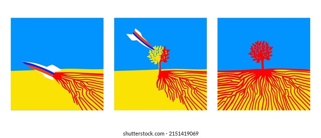 Establecer el concepto de ilustración Salvar a Ucrania detener la guerra en color azul amarillo 