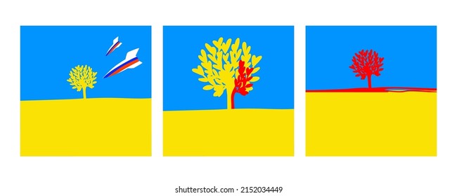 Establecer el concepto de ilustración Salvar a Ucrania detener la guerra en color azul amarillo 