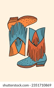 Set of illustration of cowboy boots in vintage style. Design elements for logo, emblem, sign, poster, card, and banner. Vector illustration.