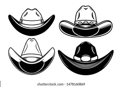 Set of  illustration of cowboy hat isolated on white background. Design element for poster, card, banner, sign, emblem, label. Vector illustration