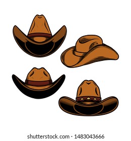 Set of  illustration of cowboy hat isolated on white background. Design element for poster, card, banner, sign, emblem, label. Vector illustration