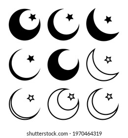 set illustration of a crescent moon and star. Islamic symbol. Islamic icons can be used for the month of Ramadan, Eid and Eid Al-Adha. for logo, website and poster designs. vector