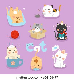 set illustration cute cat 