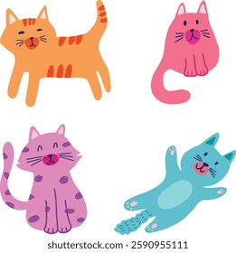 set illustration of a cute and colorful cats