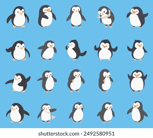 set illustration of cute penguin  with various pose