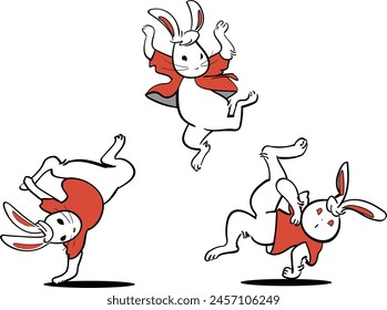 A set illustration of dancing rabbits.