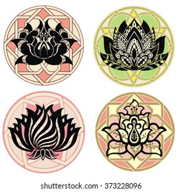 Set of illustration decorative lotuses