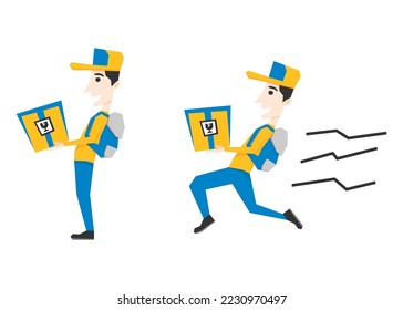 A set illustration of delivery man with package