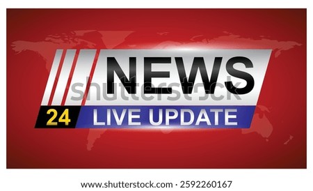 Set illustration of digital news banner with a red background and bold text displaying 