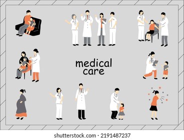 set illustration of doctors and patients