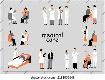 set illustration of doctors and patients