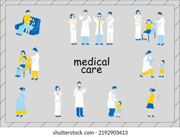 set illustration of doctors and patients