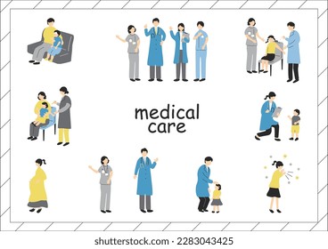 ilustración de conjunto de médicos y pacientes