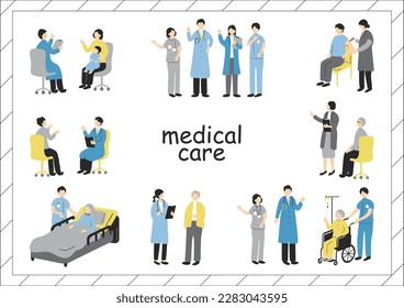 set illustration of doctors and patients