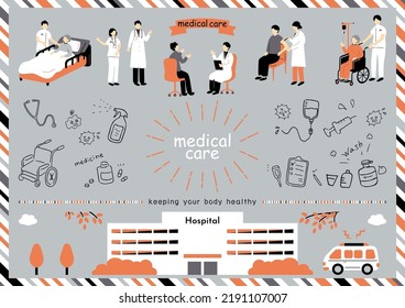 set illustration of doctors and patients
medical care icons