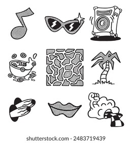 Set of illustration doodle icons, good for social media content, print base application and merchandise.