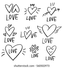 Set illustration with drawing hearts