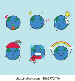 set illustration of earth, various emoticon of earth