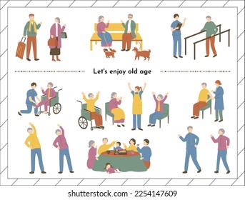 set illustration of elderly people 