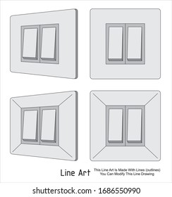 conjunto de ilustraciones de la línea del botón de interruptor de pared eléctrica vista art 3d