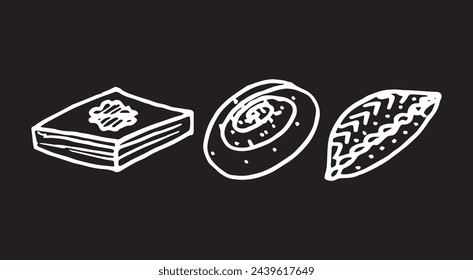set illustration of elements for Novruz holiday on black