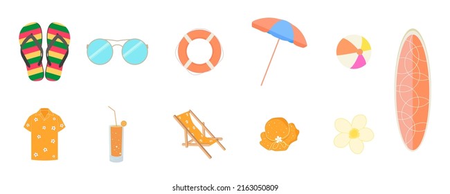 set of illustration elements for summer day