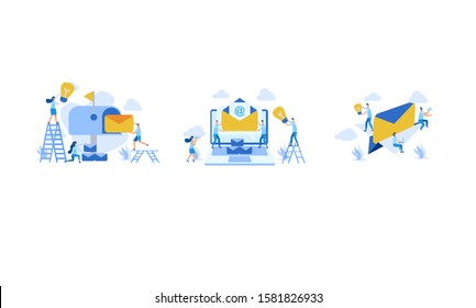 set of illustration of email services with tiny people.flat design. Suitable For Wallpaper, Background, Card,banner, Book Illustration, Web Landing Page