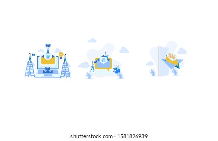 set of illustration of email services with tiny people.flat design. Suitable For Wallpaper, Background, Card,banner, Book Illustration, Web Landing Page