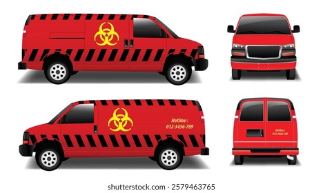 Set illustration of Emergency Biohazard Response Van Design isolated