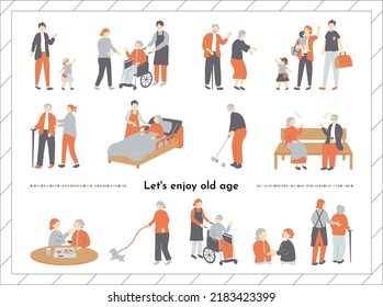 set illustration of everyday elderly people 