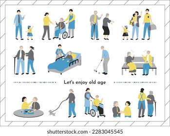 set illustration of everyday elderly people 