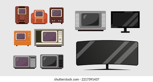 set illustration of the evolution of television from years to years